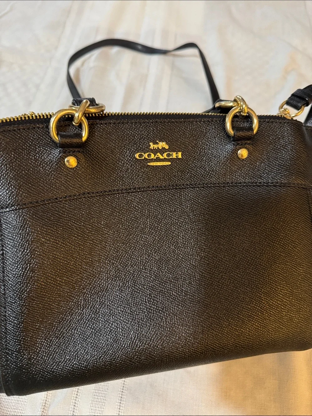 Coach Black Leather Satchel with Gold Hardware and Shoulder Strap